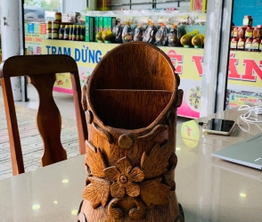 Dụng Cụ Đựng Đũa Và Thìa Gỗ Dừa